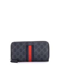 Pre-Owned Gucci Web Zip Around Wallet Gg Coated Canvas