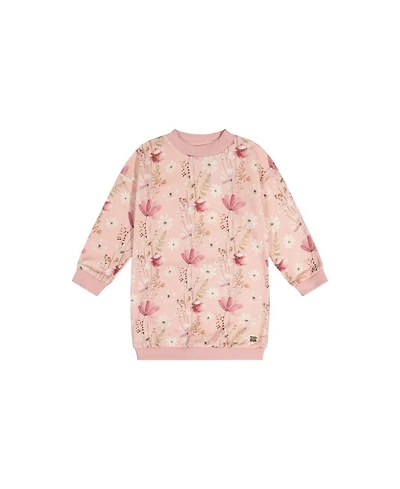 Deux par Deux Little and Big Girl (6-12) French Terry Dress Pink Printed Flowers