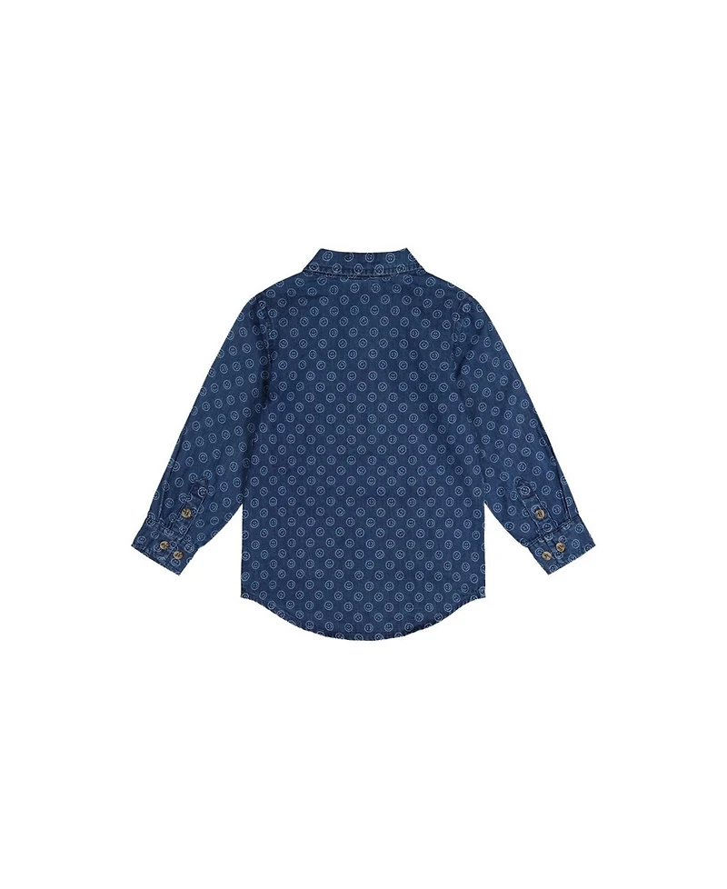 Deux par Toddler Boys (2T-5T) Chambray Shirt with Smiley Print