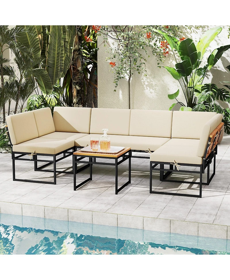 Slickblue Outdoor 6 Piece Sectional Sofa Set with Cushions and Conversation Seating