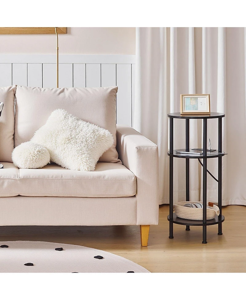 Slickblue Small Round End Table with 3-Tier Storage and Charging Station and Usb Ports