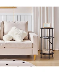 Slickblue Small Round End Table with 3-Tier Storage and Charging Station and Usb Ports