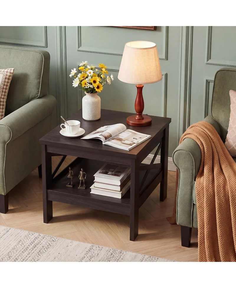 Slickblue 2-Tier Square Side Table with Storage Shelf and X-Frame Design