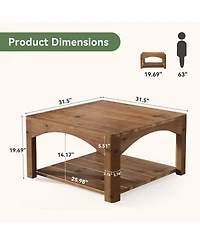 Tribesigns Square Coffee Table, 31.5" Solid Wood Coffee Table, 2-Tier Center Table for Living Room