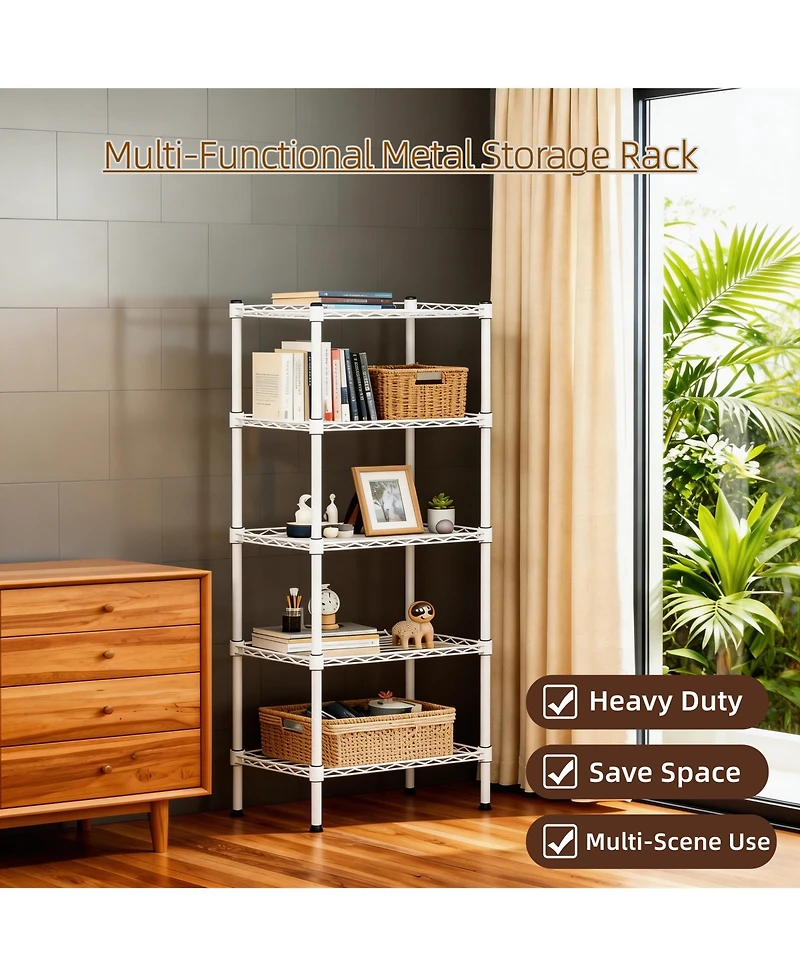 flynama 5 Tier Adjustable Heavy Duty Metal Wire Storage Shelving Unit for Home