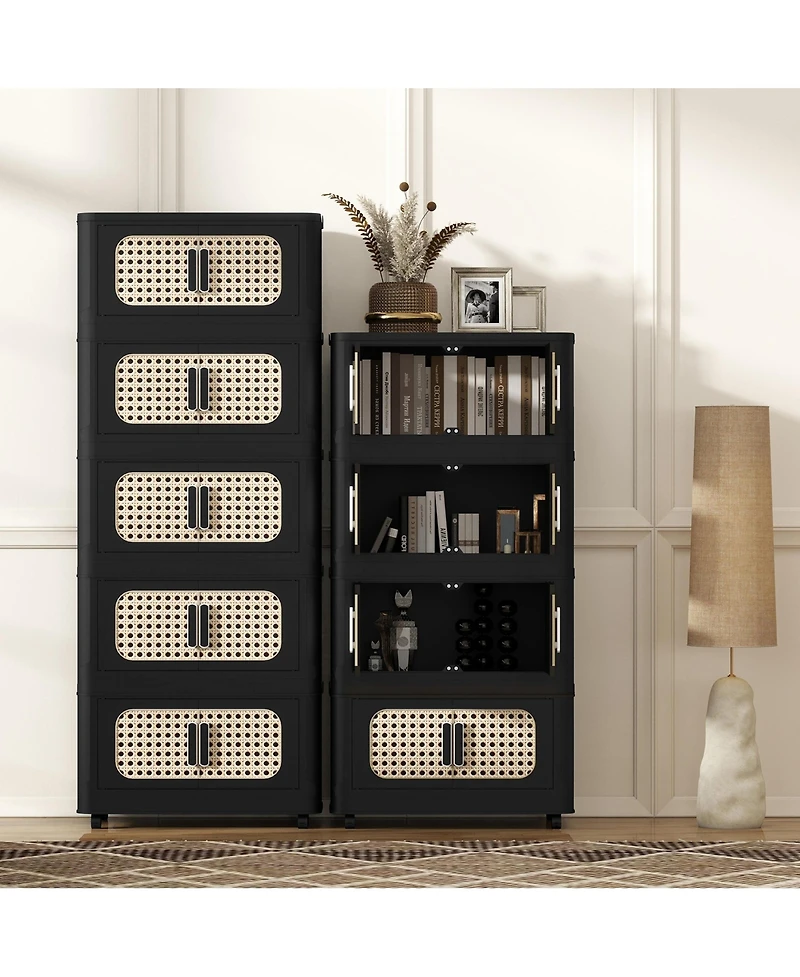 Flynama 4 Tier Folding Storage Cabinet with Wheels Collapsible Magnetic Door