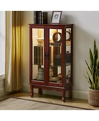 flynama 3-Tier Lighted Glass Curio Cabinet Acrylic Mirror Back Adjustable Tempered Glass Shelf Home Collection Display Cabinet