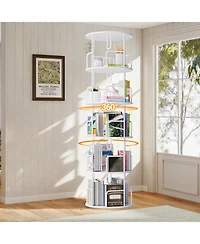 Flynama 5-Tier 360 Degree Rotating Book Tower Vertical Spinning Design Space-Saving Home Living Room Storage Organizer