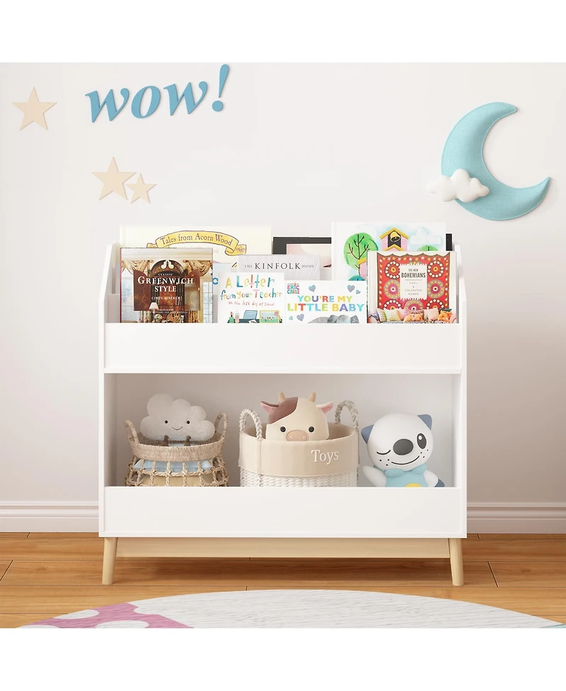 flynama Toddler Book Display Shelf with Storage Bin Wooden Kids Bookcase