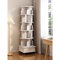 flynama 6-Tier 360 Degree Rotating Bookshelf with Single Drawer, Tall Narrow Wooden Corner Home Display Rack