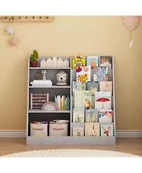 Flynama 4-Tier Kids Mdf Bookshelf, Multi-use Toy and Book Storage Unit for Nursery Playroom Bedroom