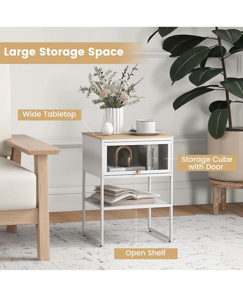 Costway Home Nightstand 3-Tier Storage Table with Open Shelf Heavy-duty Metal Frame