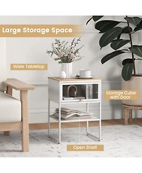Costway Home Nightstand 3-Tier Storage Table with Open Shelf Heavy-duty Metal Frame