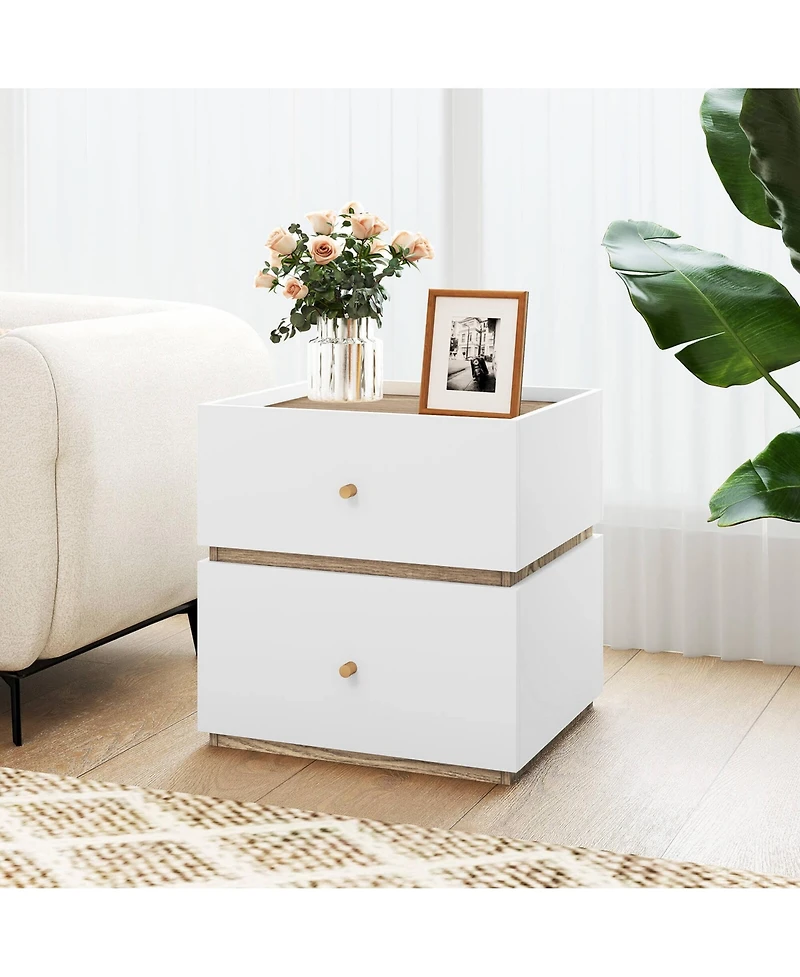 Costway 1 Pieces 2-Drawer Nightstand Modern Bedside Table with Storage Raised Edge for Living Room