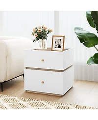 Costway 1 Pieces 2-Drawer Nightstand Modern Bedside Table with Storage Raised Edge for Living Room