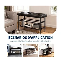 homfan Oil-Wax Leather Shoe Storage Bench, 3-Tier Shelf Sturdy Steel Frame Comfort Accent Bench for Entryway Bedroom