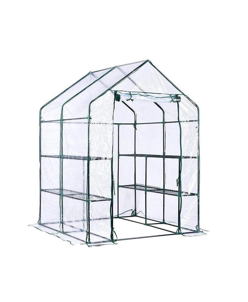 homfan 56.3"x56.3"x76.77" Walk-in Greenhouse with Iron Frame and 3-Tier Shelves, Pe Plant Grow Tent for Garden Backyard, Transparent