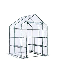 homfan 56.3"x56.3"x76.77" Walk-in Greenhouse with Iron Frame and 3-Tier Shelves, Pe Plant Grow Tent for Garden Backyard, Transparent