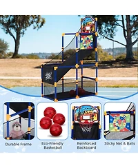 homfan 12.8 x 6.1 16.3 Inch Kids Basketball Hoop Set with 4 basketballs 6 Air Pump and Sticky Net. Indoor Outdoor Game