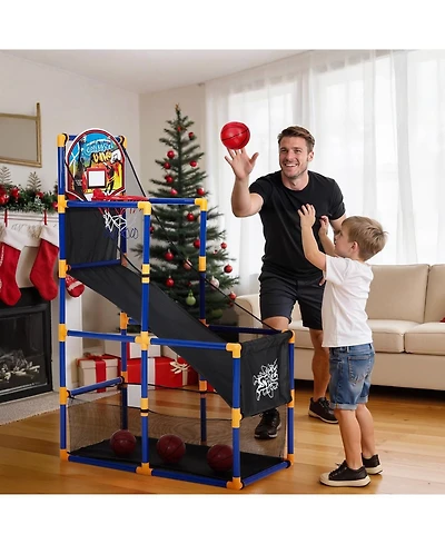 homfan 12.8 x 6.1 x 16.3 Inch Pvc Basketball Game Set for Kids with 4 Mini Basketballs Air Pump Included Indoor Fun Play Regular