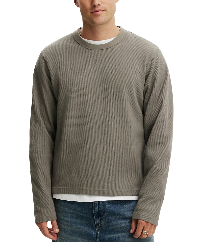 Cotton On Men's Cropped-Fit Waffle Textured Long-Sleeve T-Shirt
