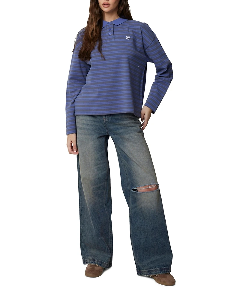 Good For Nothing Women's Long Sleeve Striped Polo