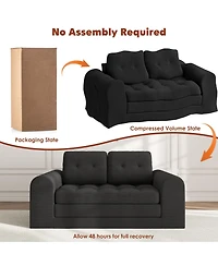 59" Corduroy Folding Sofa Bed with Round Armrests-Convertible, Back-Friendly Bed-No Assembly Required-Living Room/Bedroom Floor
