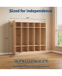 5-compartment coat locker, daycare storage cabinet fitted with 5 double hooks and 5 storage bins, ideal for home and school use