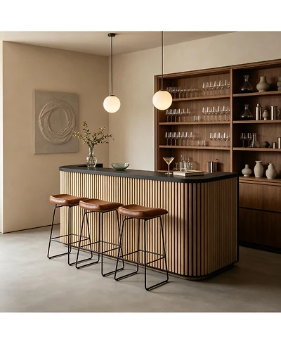Logicfox 70.8in Curved Reception Desk, Mid Century Front Desk Reception Room Table with Power Outlet and Led Light