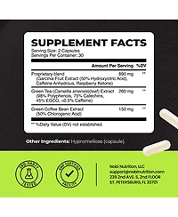 Nobi Nutrition Green Tea Extract Fat Burner, Weight Loss Pills for Women and Men, Appetite Suppressant & Metabolism Booster, Nobi Nutrition, 60 ct