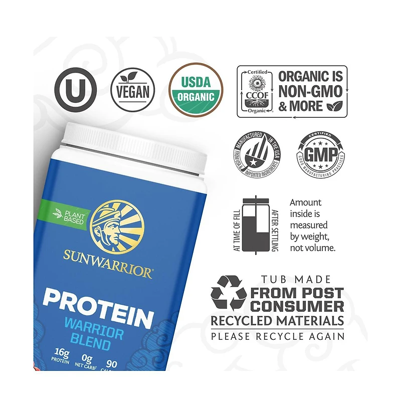 Natural Warrior Blend Protein + Greens Powder, Plant-Based Protein, Chocolate, Sunwarrior, 750gm