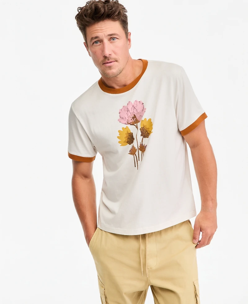 Sun + Stone Men's Short-Sleeve Floral Ringer Cotton T-Shirt, Macy's Exclusive