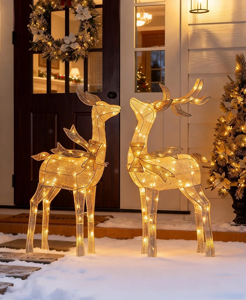 Glitzhome Christmas 3D Glittered Fabric Reindeer Decor, Set of 2