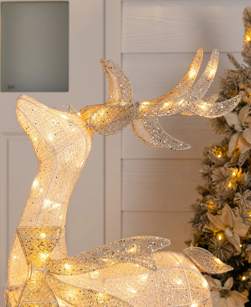 Glitzhome Christmas 3D Glittered Fabric Reindeer Decor, Set of 2