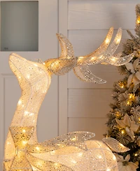 Glitzhome Christmas 3D Glittered Fabric Reindeer Decor, Set of 2