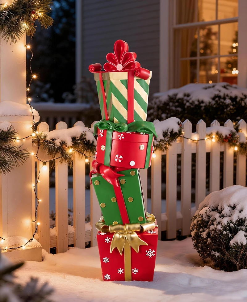 Glitzhome 30.25" Christmas Stacked Gift Box Porch Decor