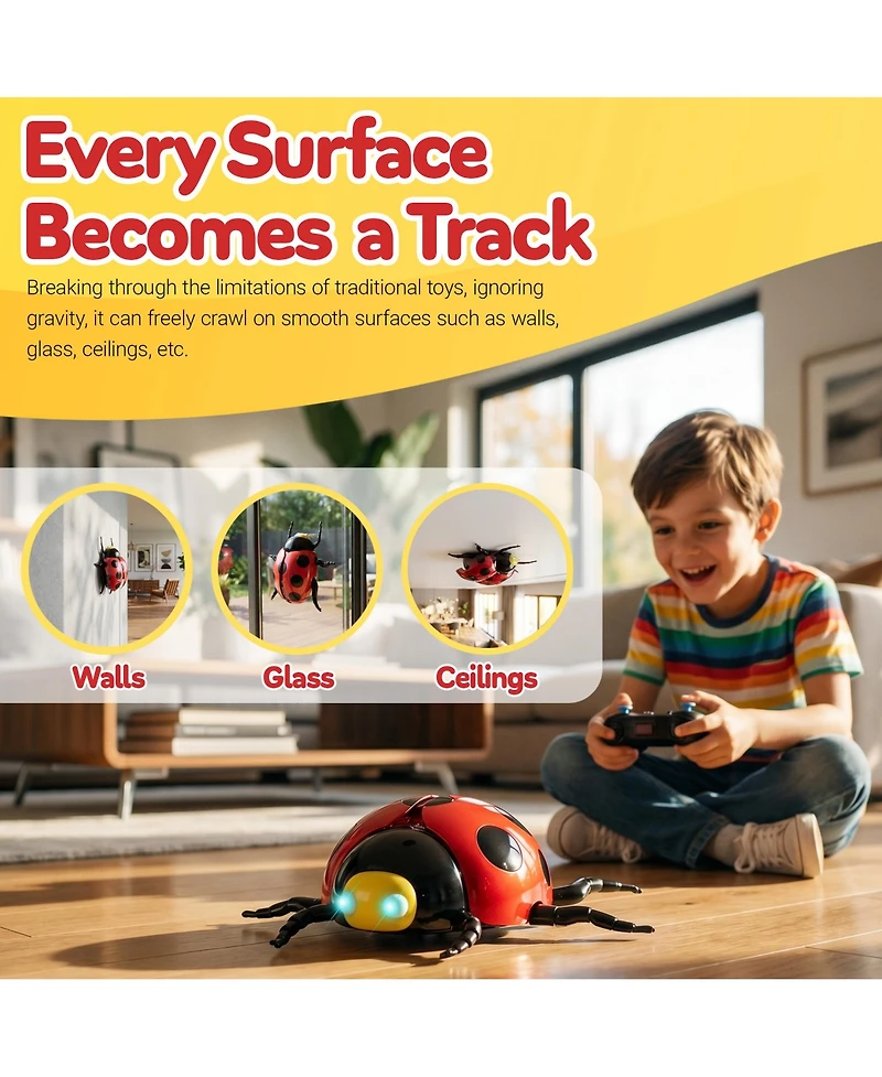 Contixo Rc7 Wall Climbing RC Stunt Ladybug with Led Lights and Spray, Remote Control Bug Toy for Floors, Walls, Ceilings and Glass, Kids Ages 3+