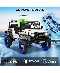 homfan 12V Electric Ride-On Truck, Remote Control, 3 Speeds up to 5MPH, Coil Suspension, Led Lights, Music, Rechargeable Battery, Single Seat, Perfect