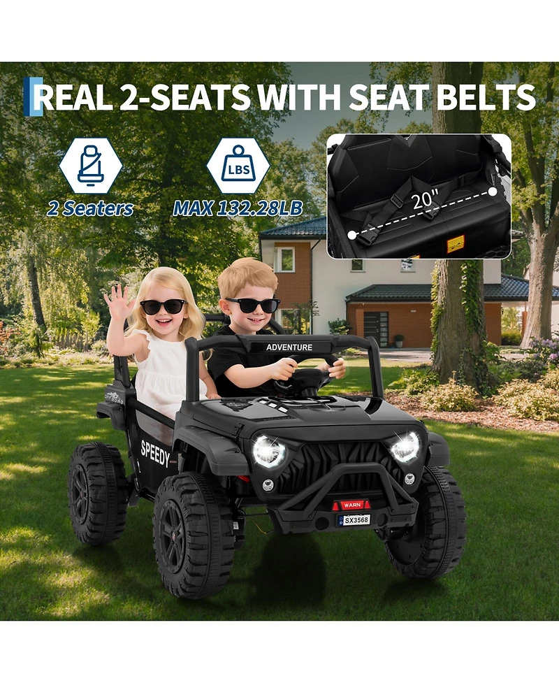Homfan 48.4x31.1x32.6 24V Kids Electric Ride-On Car with Remote Control. Metal Frame. Led Lights. for Outdoor Play.