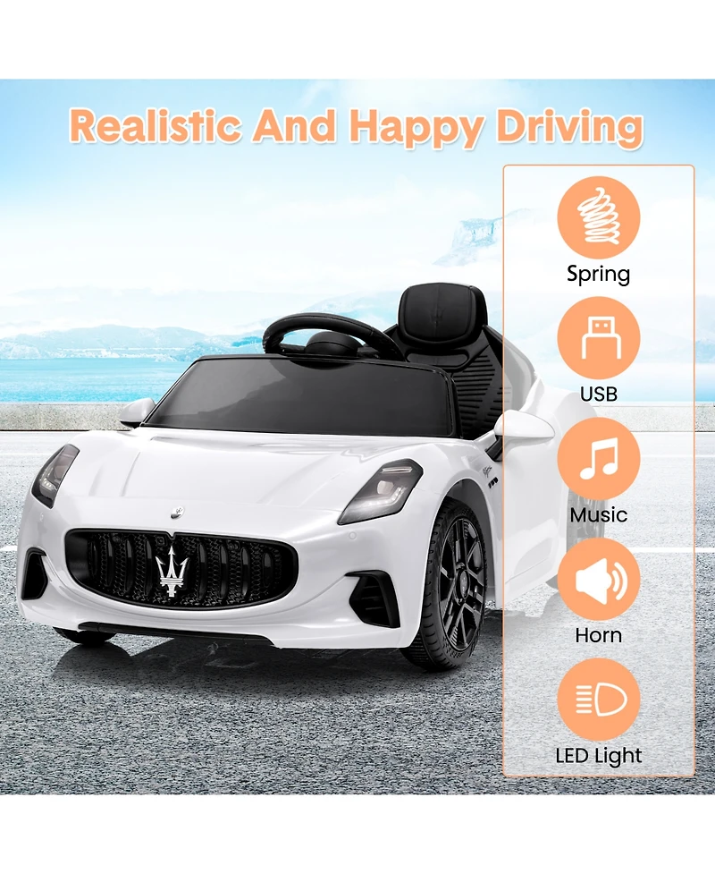 homfan 12V Licensed Maserati Ride On Car, Remote Control, Led Light, Spring Suspension, Double Doors