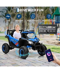homfan 12V Ride On Utv Truck, 4WD/2WD Switchable, 4 Spring Suspension, Eva Tires, Safety Belt, Double Doors, Bluetooth, Music