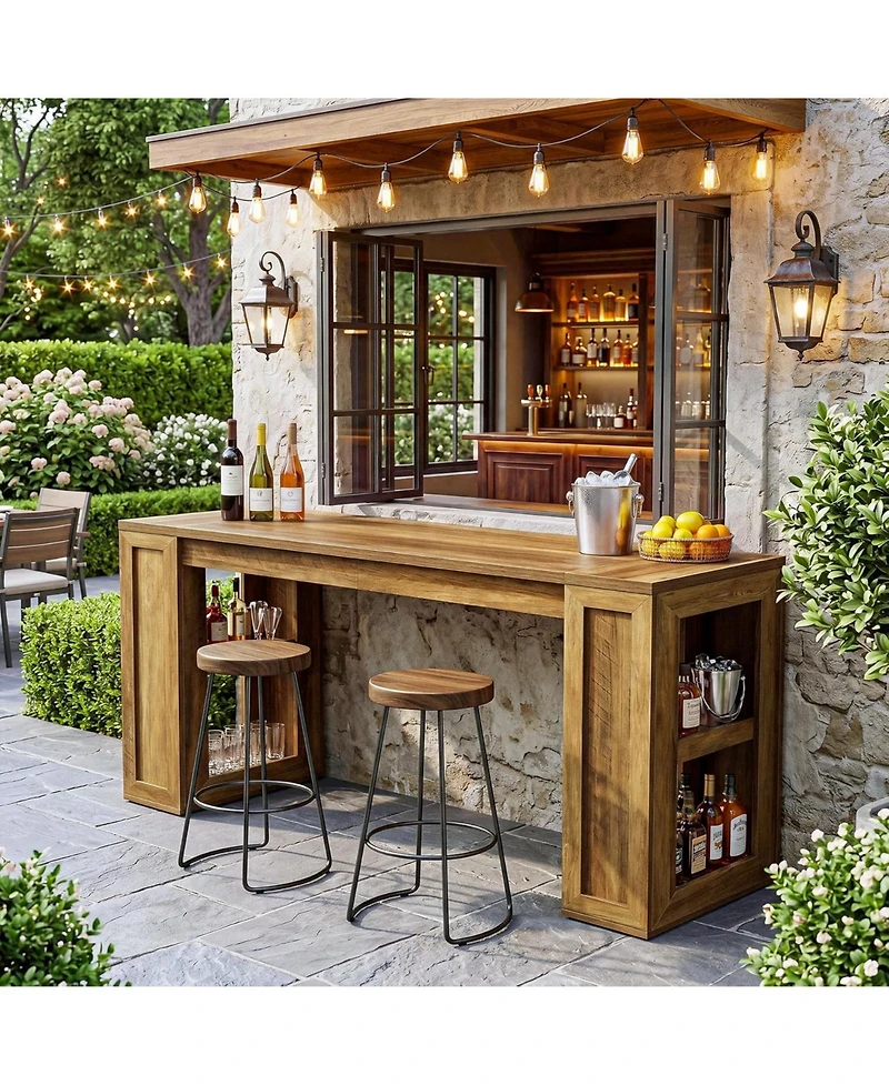 Tribesigns 70.87-Inch Extra Long Bar Height Table, Farmhouse Bar Table with Open Storage Shelves, Rectangular High Top Pub Tables