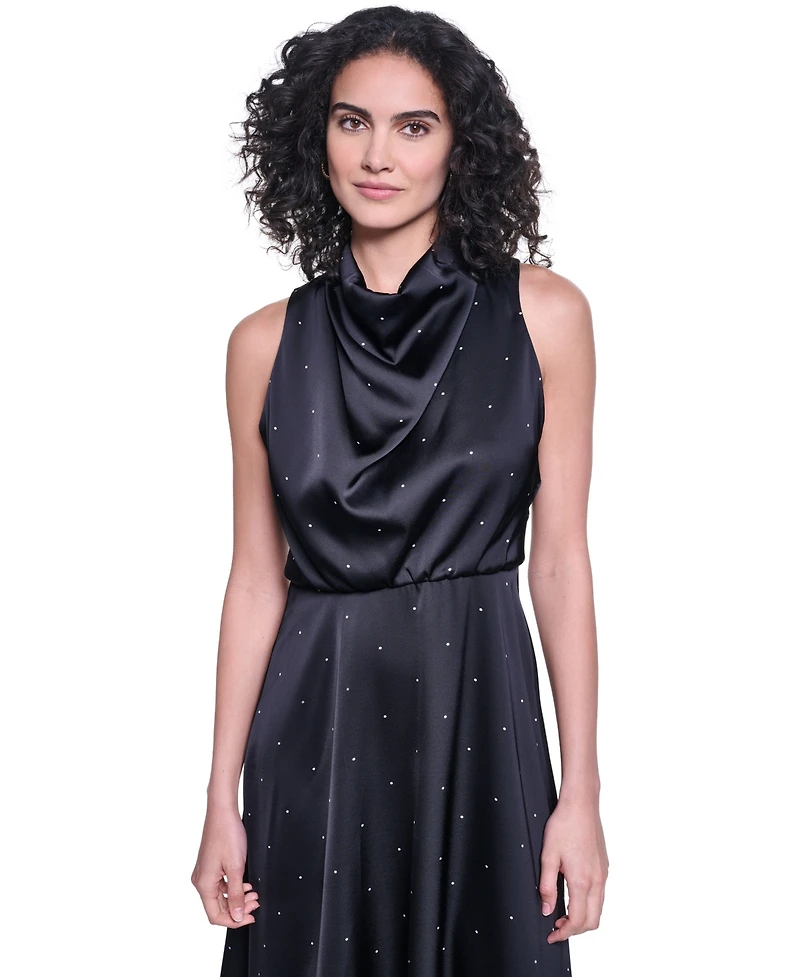 Karl Lagerfeld Paris Women's Halter Cowl Neck A-Line Midi Dress