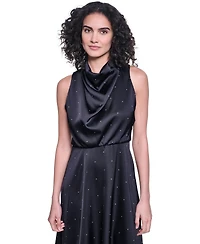 Karl Lagerfeld Paris Women's Halter Cowl Neck A-Line Midi Dress