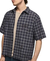 Lucky Brand Men's Embroidered Plaid Spread Collar Shirt
