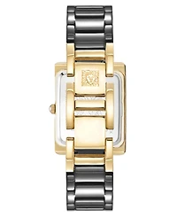 Anne Klein Women's Quartz Rectangle Black Dial Gold-Tone Black Bracelet Watch 28mm x 35mm