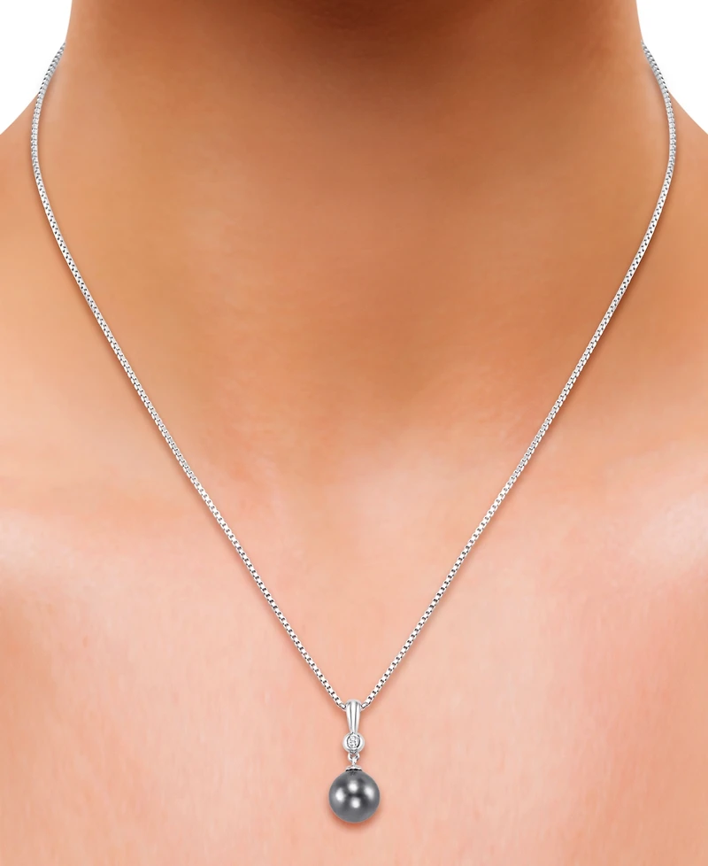 Macy's Cultured Tahitian Pearl & Diamond (0.027 ct. t.w.) Pendant Necklace