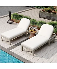 Asagikoiai 5-Position Outdoor Chaise Lounge Set of 2, Acacia Wood Recliners with Cushions