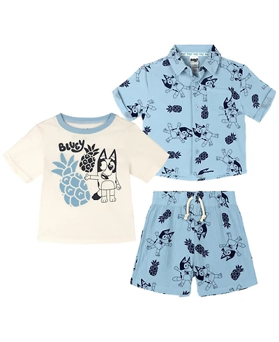 Bluey Boys' 2T-4T Hawaiian Shirt, Tee and Shorts Set