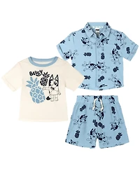 Bluey Boys' 2T-4T Hawaiian Shirt, Tee and Shorts Set